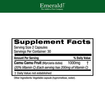 Emerald Labs Camu Camu - Plant-Sourced Vitamin C, Bioflavonoids & B Vitamins | Gluten-Free, Vegan - 60 Vegetable Capsules