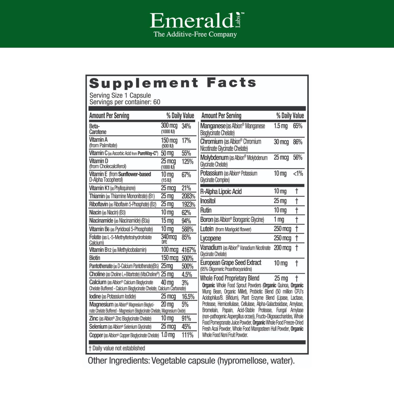 EMERALD LABS Complete 1-Daily Multivitamin for Men & Women – 60 Veg Capsules