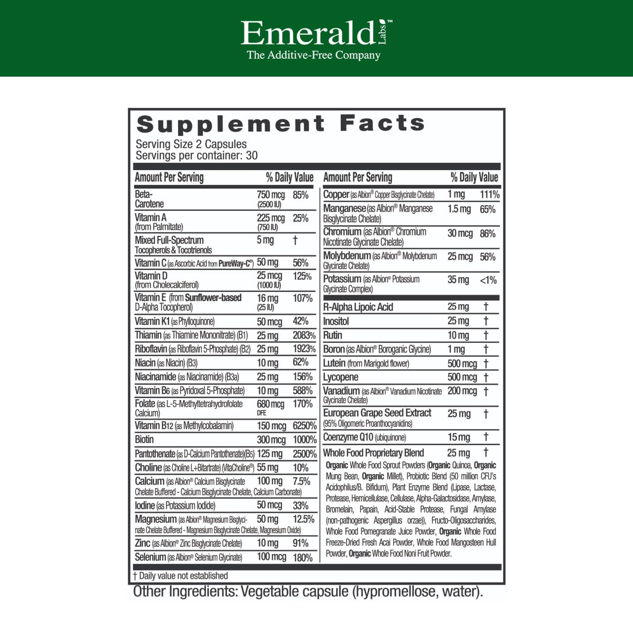 EMERALD LABS Complete Premium Multi - Digestive & Immune Support (60 Veg Caps)