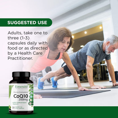 EMERALD LABS CoQ10 200mg - Premium Wellness with Vitamin E (30-day)