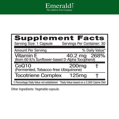EMERALD LABS CoQ10 200mg - Premium Wellness with Vitamin E (30-day)