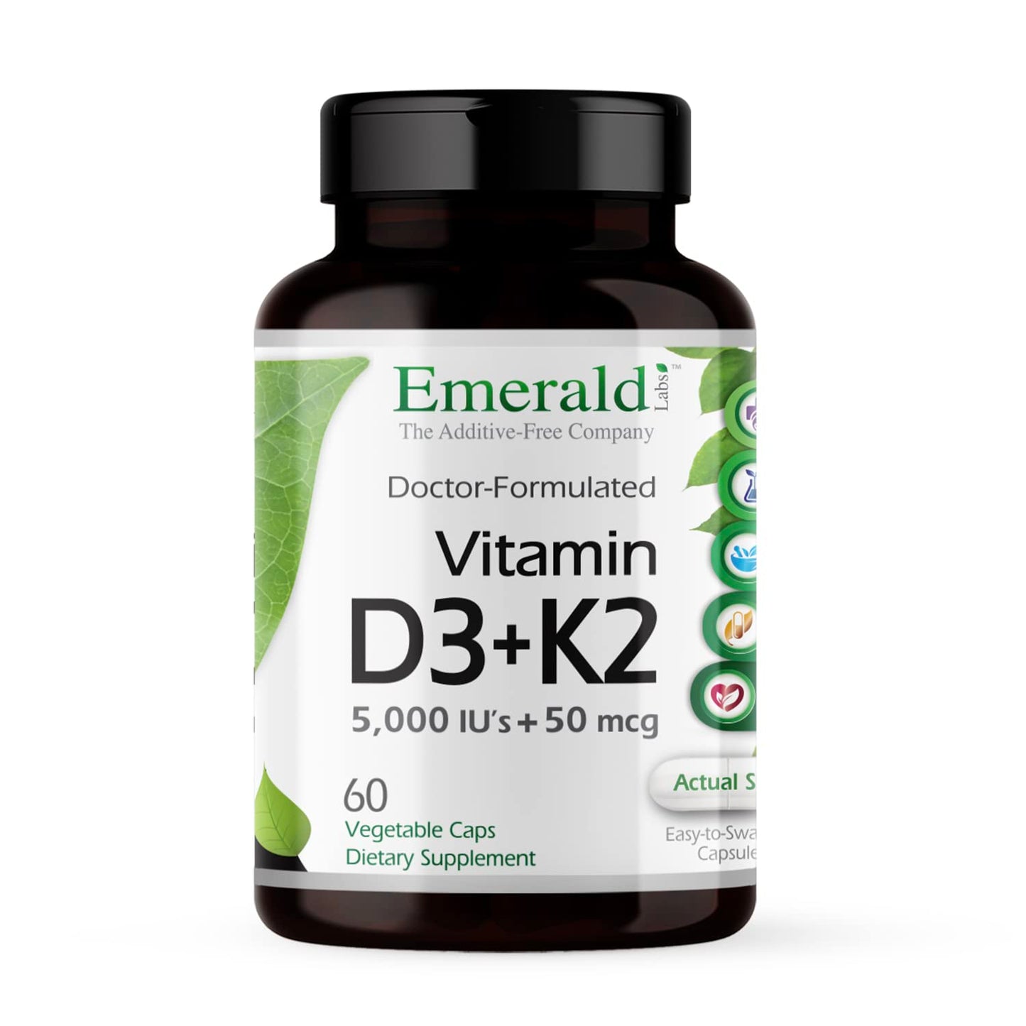 EMERALD LABS Vitamin D3+K2 - 5000 IU D3 + MK-7 for Bone & Heart Health | Vegetarian, Gluten-Free