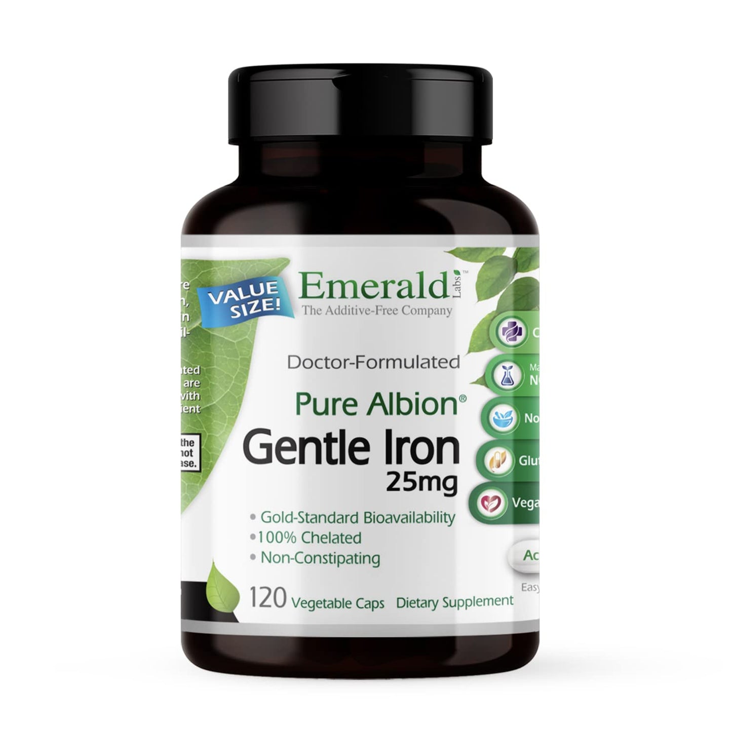 Emerald Labs Gentle Iron 25mg – Chelated Iron Supplement (120 Veg Capsules)