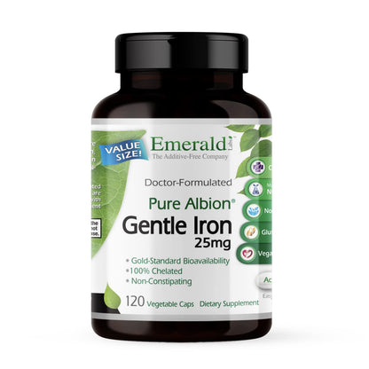 Emerald Labs Gentle Iron 25mg – Chelated Iron Supplement (120 Veg Capsules)