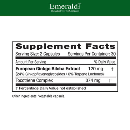 Emerald Labs Ginkgo Biloba Extract - Brain Health & Antioxidant Support - 60 Veg Capsules