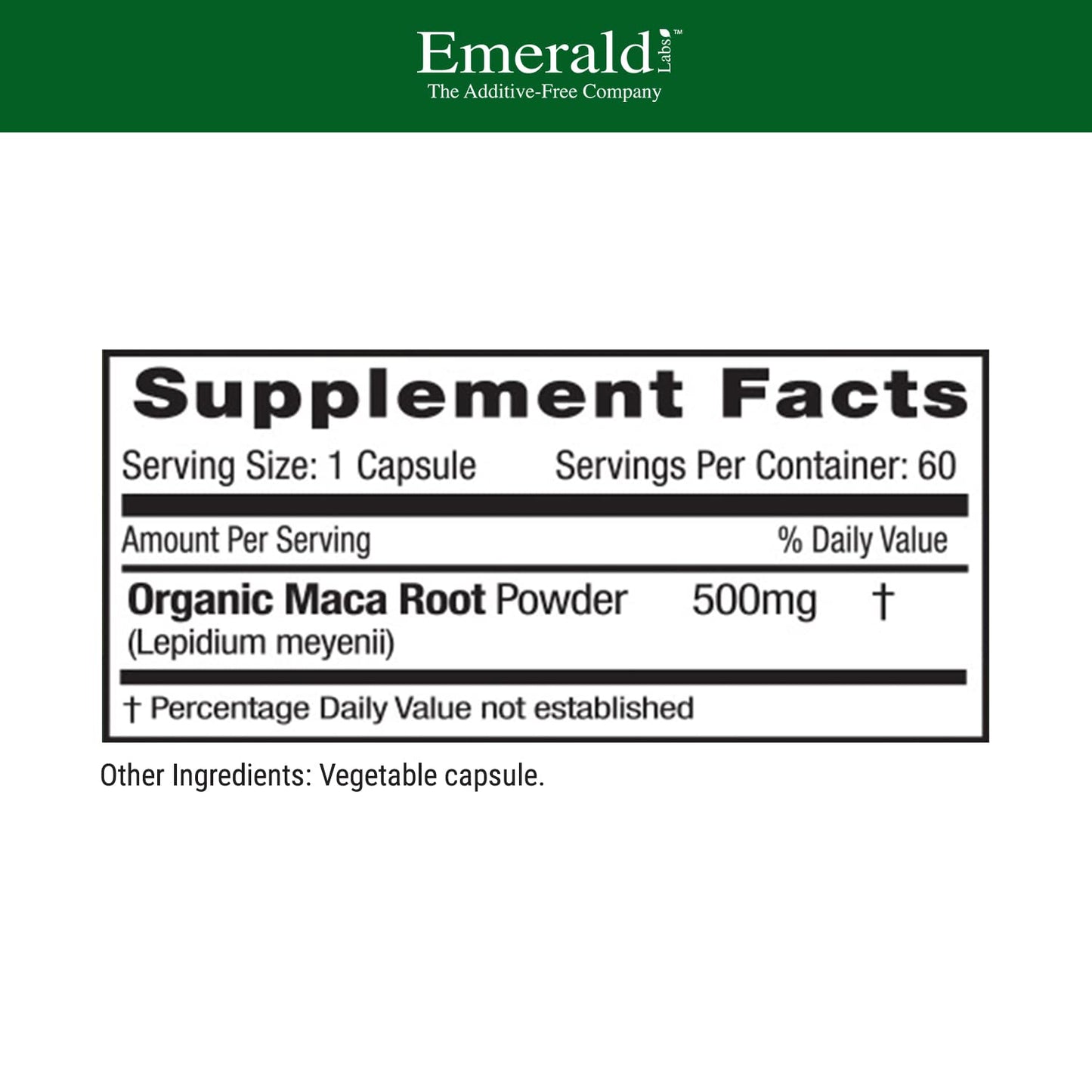 Emerald Labs Peruvian Maca Root – Organic Maca Root Supplement for Hormonal Balance & Natural Energy | Vegan & Gluten-Free | 60 Veg Capsules (30-Day Supply)