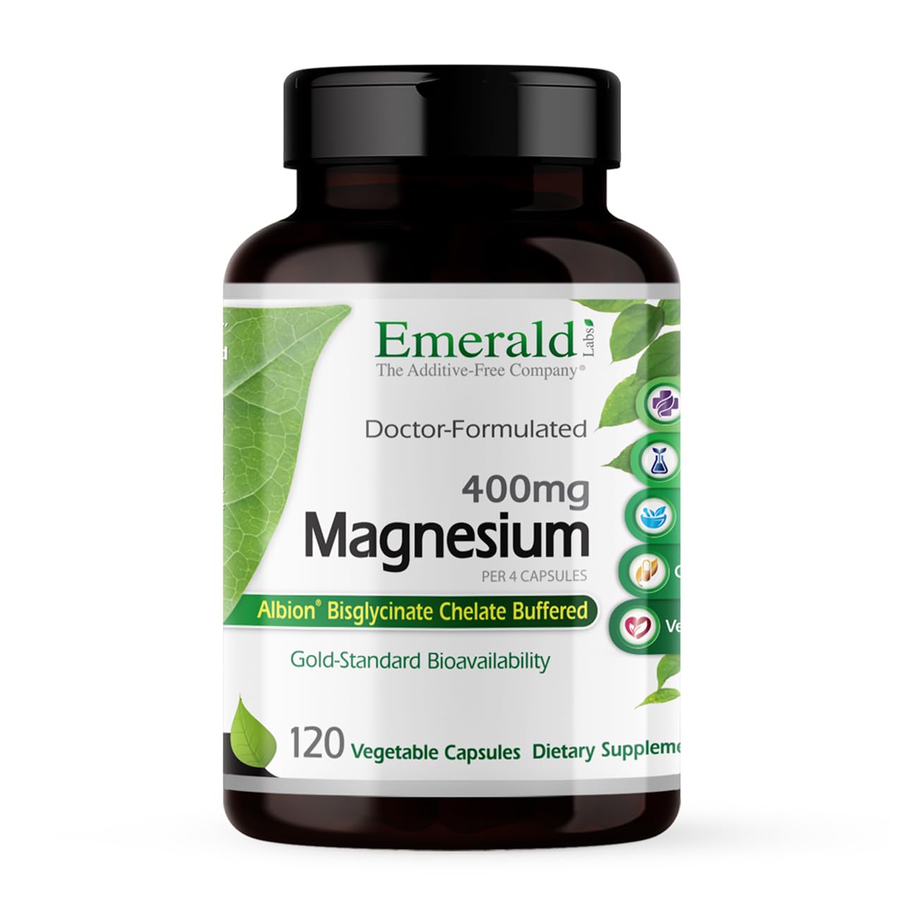 Emerald Labs Magnesium 400mg – Albion Chelated Magnesium for Bone & Sleep (120 Veggie Capsules)