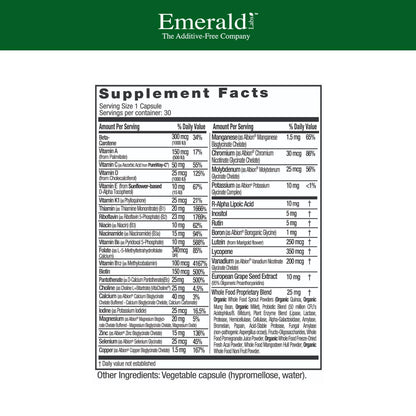 EMERALD LABS Men's 1 Daily Multi – Additive-Free Multivitamin with Vitamin D3, Zinc & Lycopene (30 Veg Capsules)