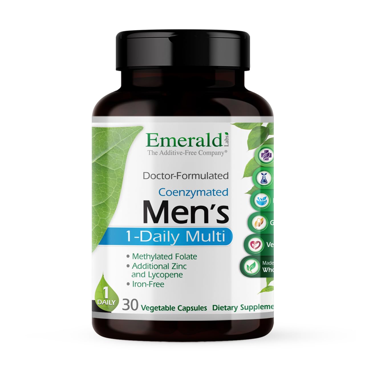 EMERALD LABS Men's 1 Daily Multi – Additive-Free Multivitamin with Vitamin D3, Zinc & Lycopene (30 Veg Capsules)