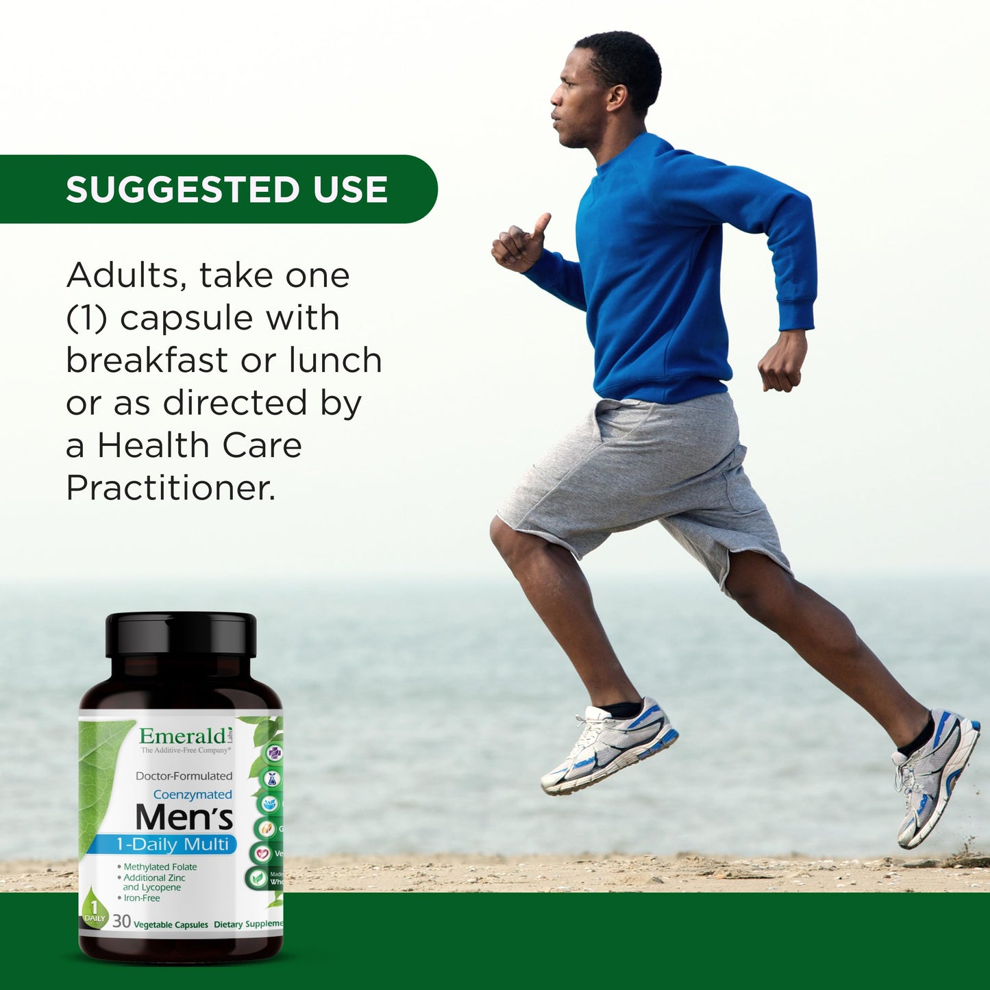 EMERALD LABS Men's 1 Daily Multi – Additive-Free Multivitamin with Vitamin D3, Zinc & Lycopene (30 Veg Capsules)