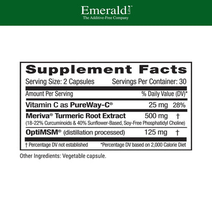 Emerald Labs Meriva Turmeric Plus | Meriva Turmeric, PureWay-C Vitamin C & OptiMSM | Joint Health & Immune Support | 60 Vegetable Capsules
