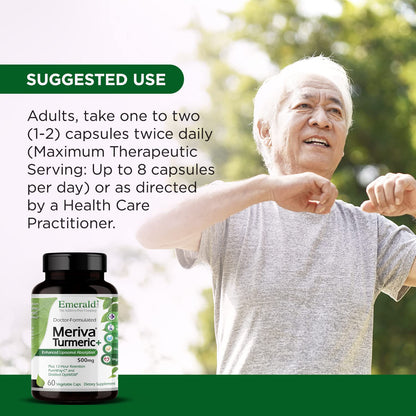 Emerald Labs Meriva Turmeric Plus | Meriva Turmeric, PureWay-C Vitamin C & OptiMSM | Joint Health & Immune Support | 60 Vegetable Capsules