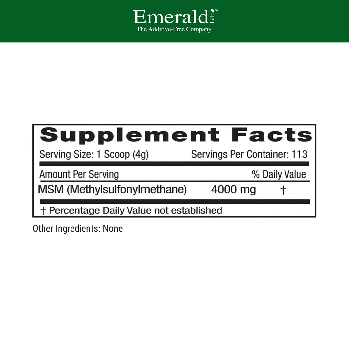 Emerald Labs MSM Powder – Plant-Sourced 4000mg per Serving, Vegan & Gluten-Free – 16 oz (Pack of 2)