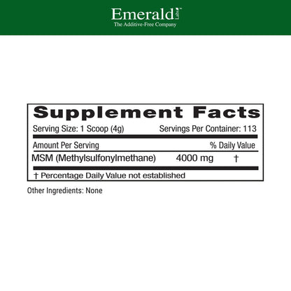 Emerald Labs MSM Powder – Plant-Sourced 4000mg per Serving, Vegan & Gluten-Free – 16 oz (Pack of 2)