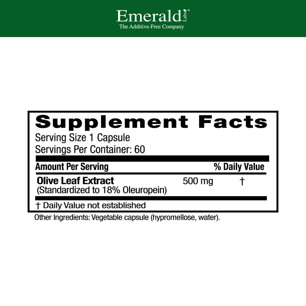 Emerald Labs Mediterranean Olive Leaf 500mg - Gluten-Free Vegan Olive Leaf Extract | 60 Veg Capsules