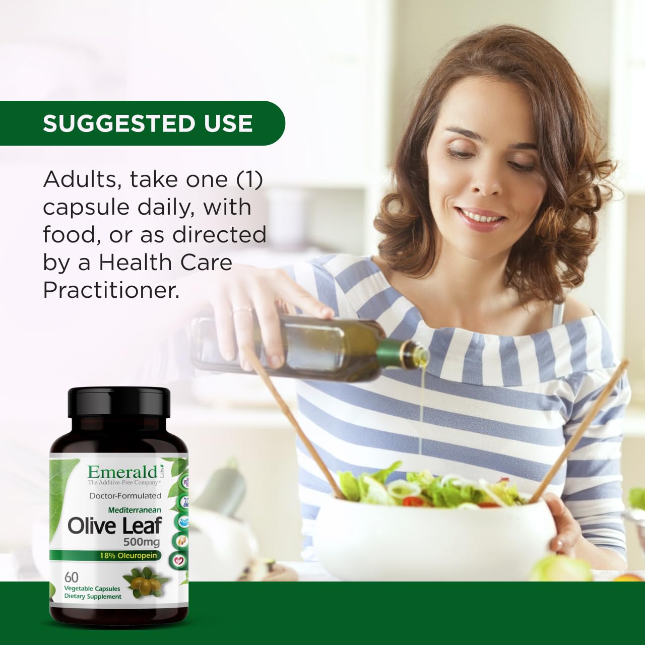 Emerald Labs Mediterranean Olive Leaf 500mg - Gluten-Free Vegan Olive Leaf Extract | 60 Veg Capsules