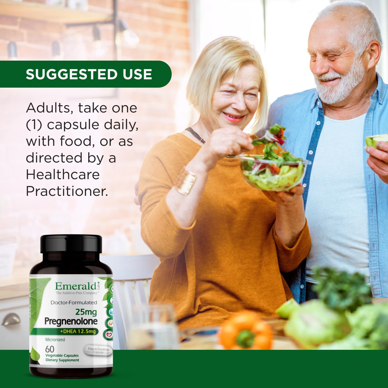 EMERALD LABS Pregnenolone 50mg + DHEA 25mg – 60 Veg Caps (Pack of 2) – Gluten-Free