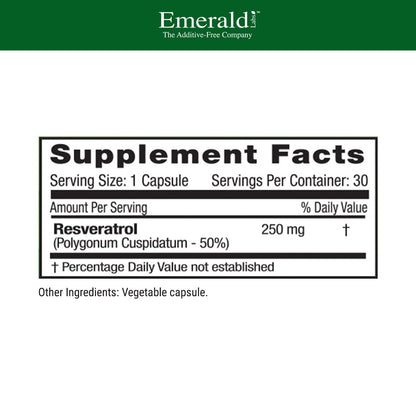 Emerald Labs Resveratrol - Dietary Supplement with Resveratrol for Cellular and Cardiovascular Support - 30 Vegetable Capsules