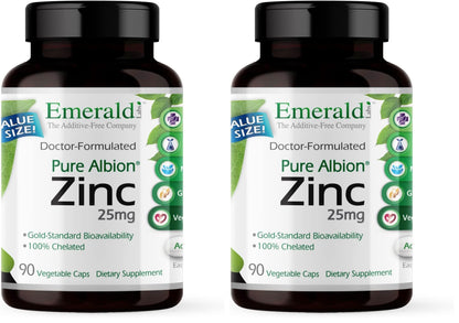 Emerald Labs Zinc 25mg – Immune & Digestive Support, Zinc Bisglycinate | Vegan & Gluten-Free | 90 Veg Capsules (Pack of 2)