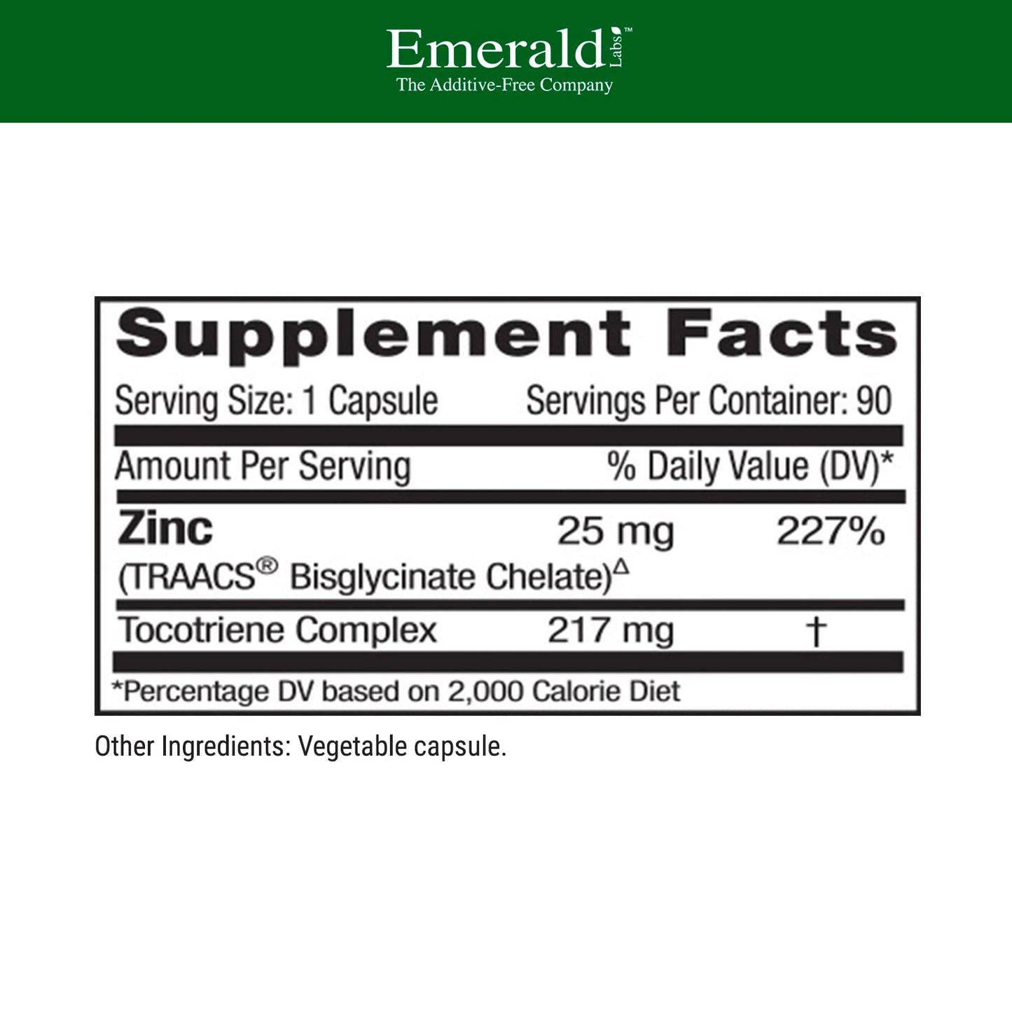 Emerald Labs Zinc 25mg – Immune & Digestive Support, Zinc Bisglycinate | Vegan & Gluten-Free | 90 Veg Capsules (Pack of 2)