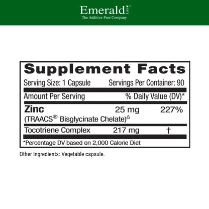 Emerald Labs Zinc 25mg – Immune & Digestive Support, Zinc Bisglycinate | Vegan & Gluten-Free | 90 Veg Capsules (Pack of 2)