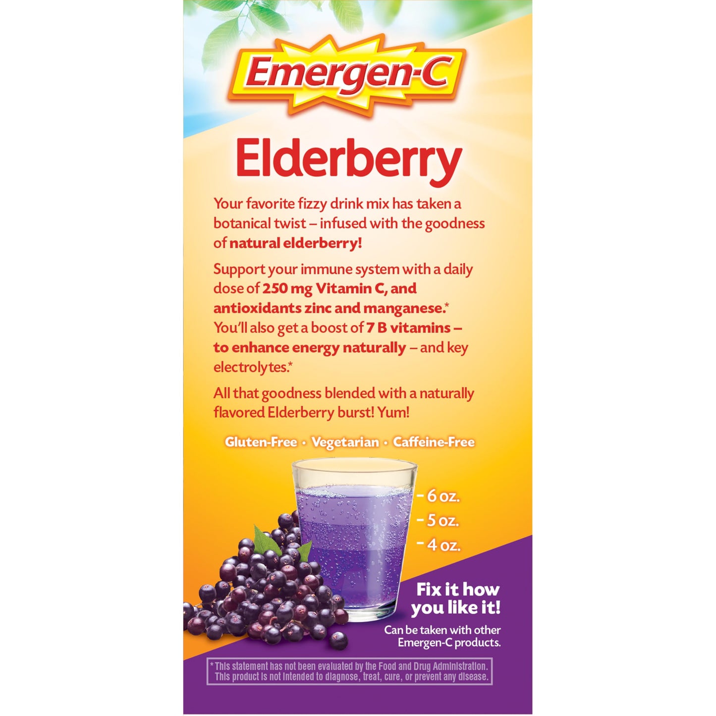 Emergen-C Elderberry Fizzy Drink Mix – Immune Support, Vitamin C, 18 Count