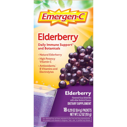 Emergen-C Elderberry Fizzy Drink Mix – Immune Support, Vitamin C, 18 Count
