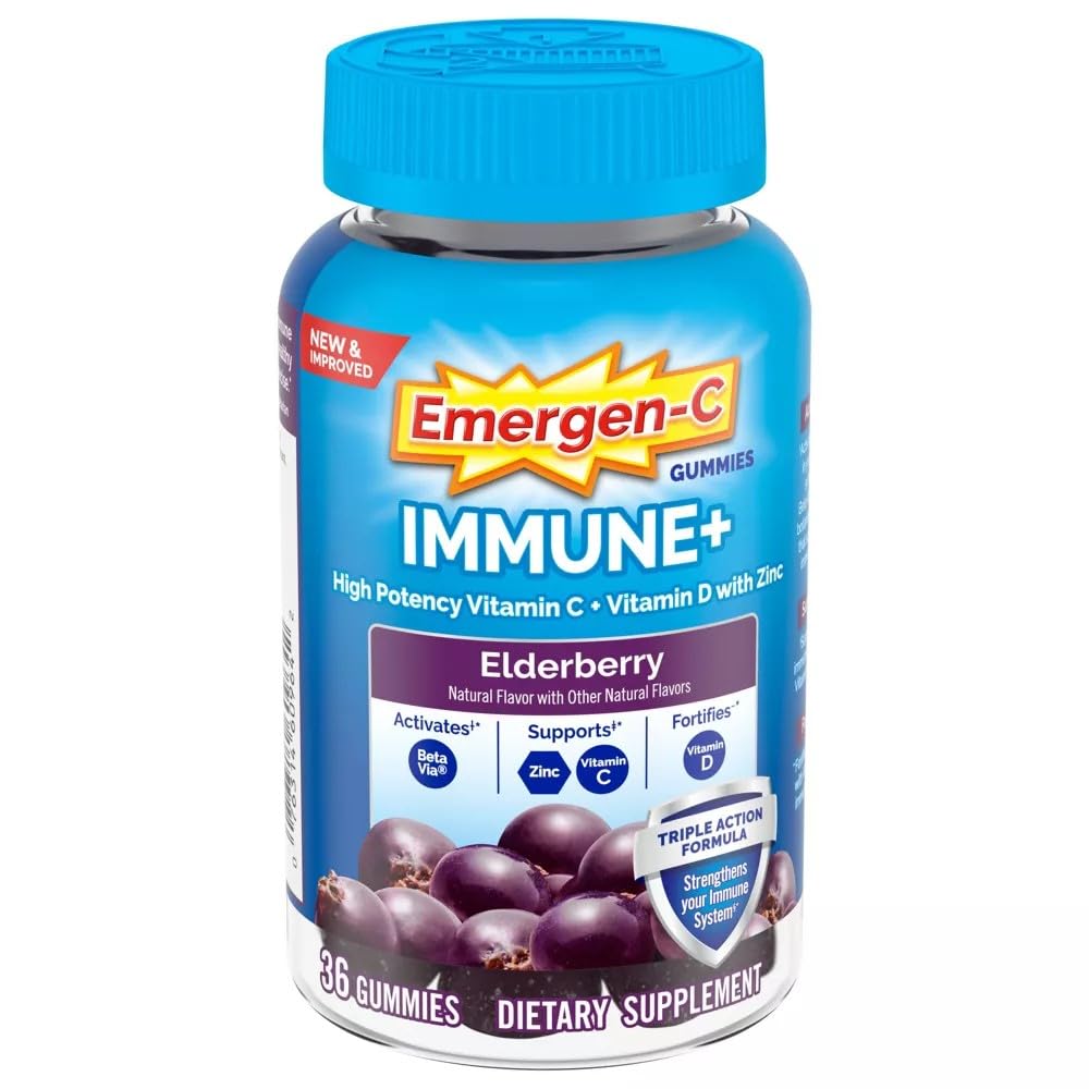 Emergen-C Immune+ Gummies Elderberry - 750 mg Vitamin C, Vitamin D, Zinc (36 ct)