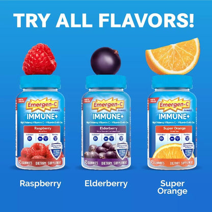 Emergen-C Immune+ Gummies Elderberry - 750 mg Vitamin C, Vitamin D, Zinc (36 ct)
