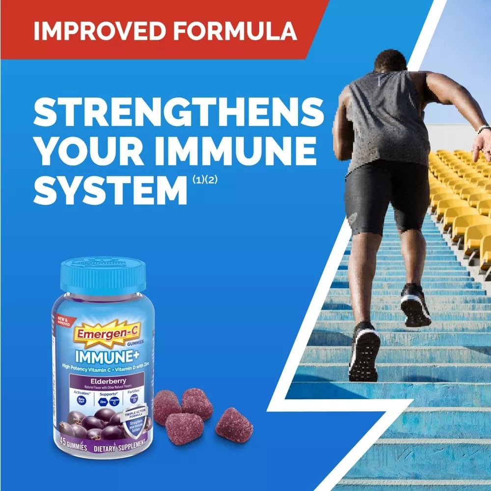 Emergen-C Immune+ Gummies Elderberry - 750 mg Vitamin C, Vitamin D, Zinc (36 ct)