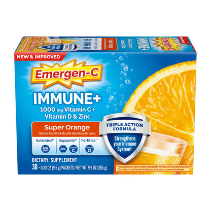 Emergen-C Immune+ Triple Action Immune Support Powder – 30 Count | BetaVia, Vitamin C 1000mg, D, Zinc