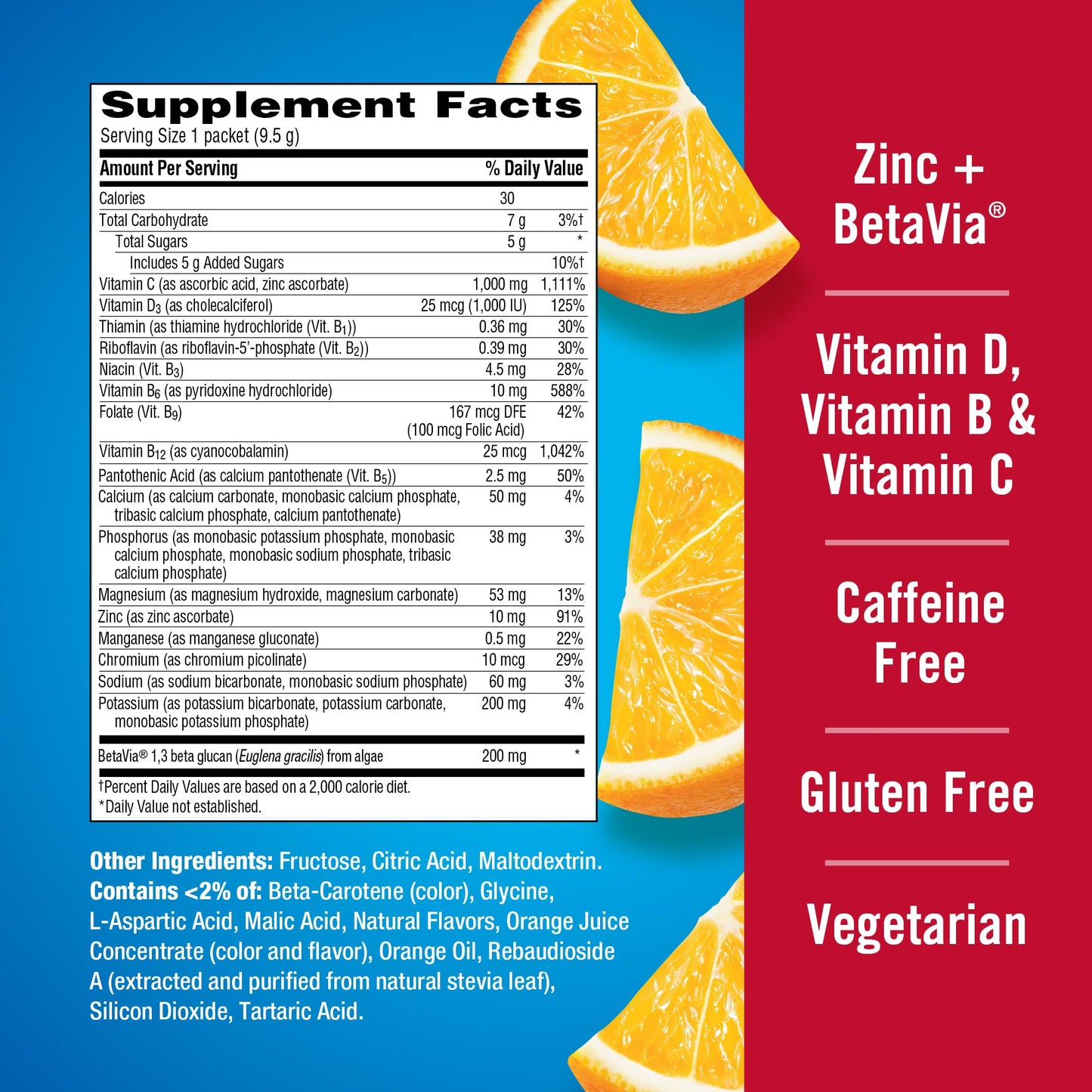 Emergen-C Immune+ Triple Action Immune Support Powder – 30 Count | BetaVia, Vitamin C 1000mg, D, Zinc