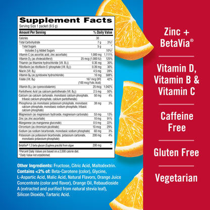 Emergen-C Immune+ Triple Action Immune Support Powder – 30 Count | BetaVia, Vitamin C 1000mg, D, Zinc