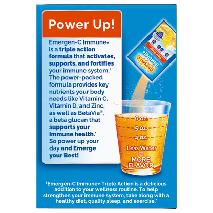 Emergen-C Immune+ Triple Action Immune Support Powder – 30 Count | BetaVia, Vitamin C 1000mg, D, Zinc