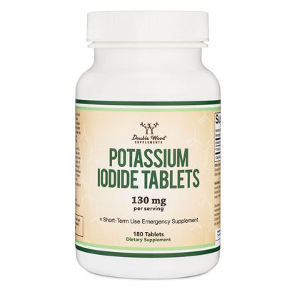 Potassium Iodide 130 mg Tablets – 180 Count Emergency Use for Exposure – 3 Month Supply | Double Wood Supplements