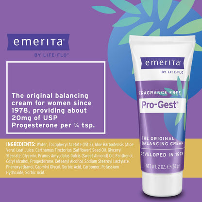 Emerita Pro-Gest Balancing Cream by Life-flo — Fragrance-Free USP Progesterone from Wild Yam, 2oz