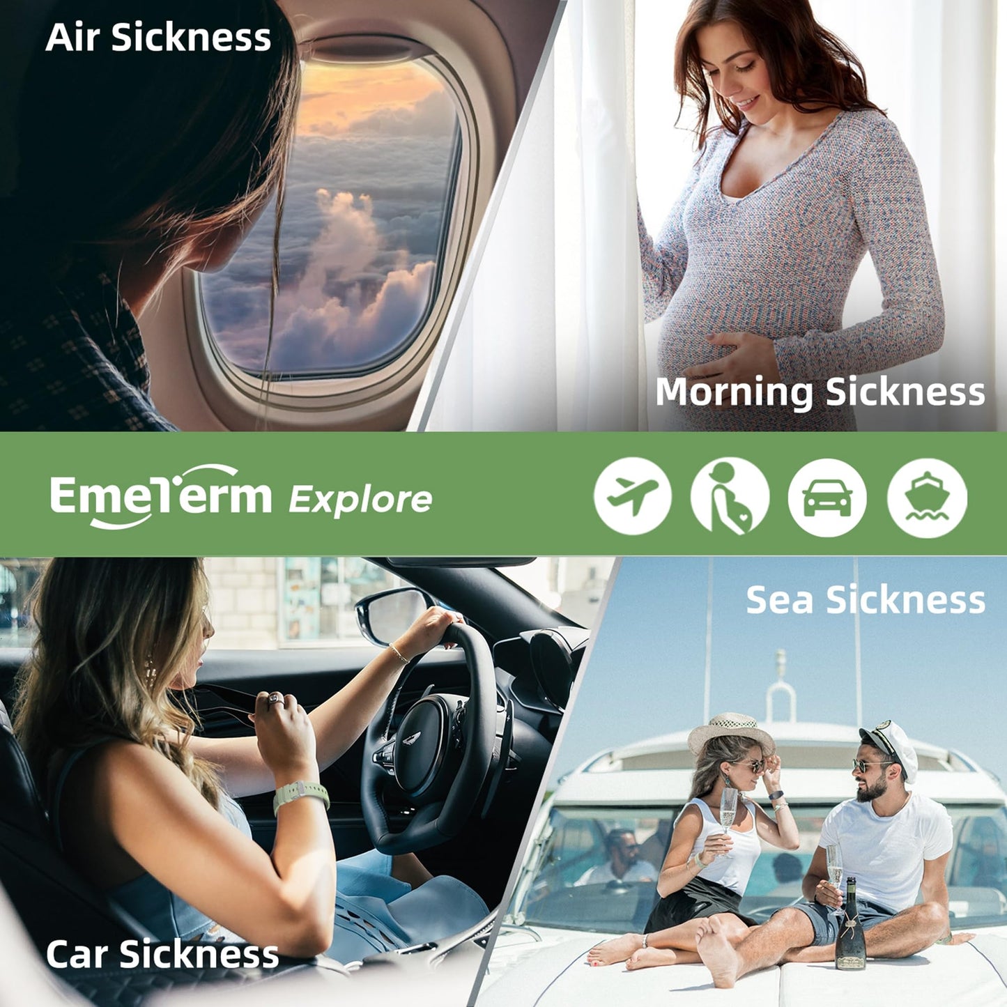 EmeTerm Explore FDA-Cleared Anti-Nausea Wristband | IP67 Waterproof, Drug-Free Relief (Mint Green)