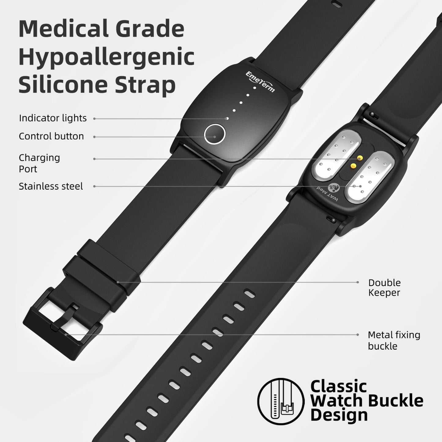 EmeTerm Explore FDA-Cleared Anti-Nausea Wristband | IP67 Waterproof, Rechargeable, Drug-Free Morning Motion Sickness Relief — Galaxy Black