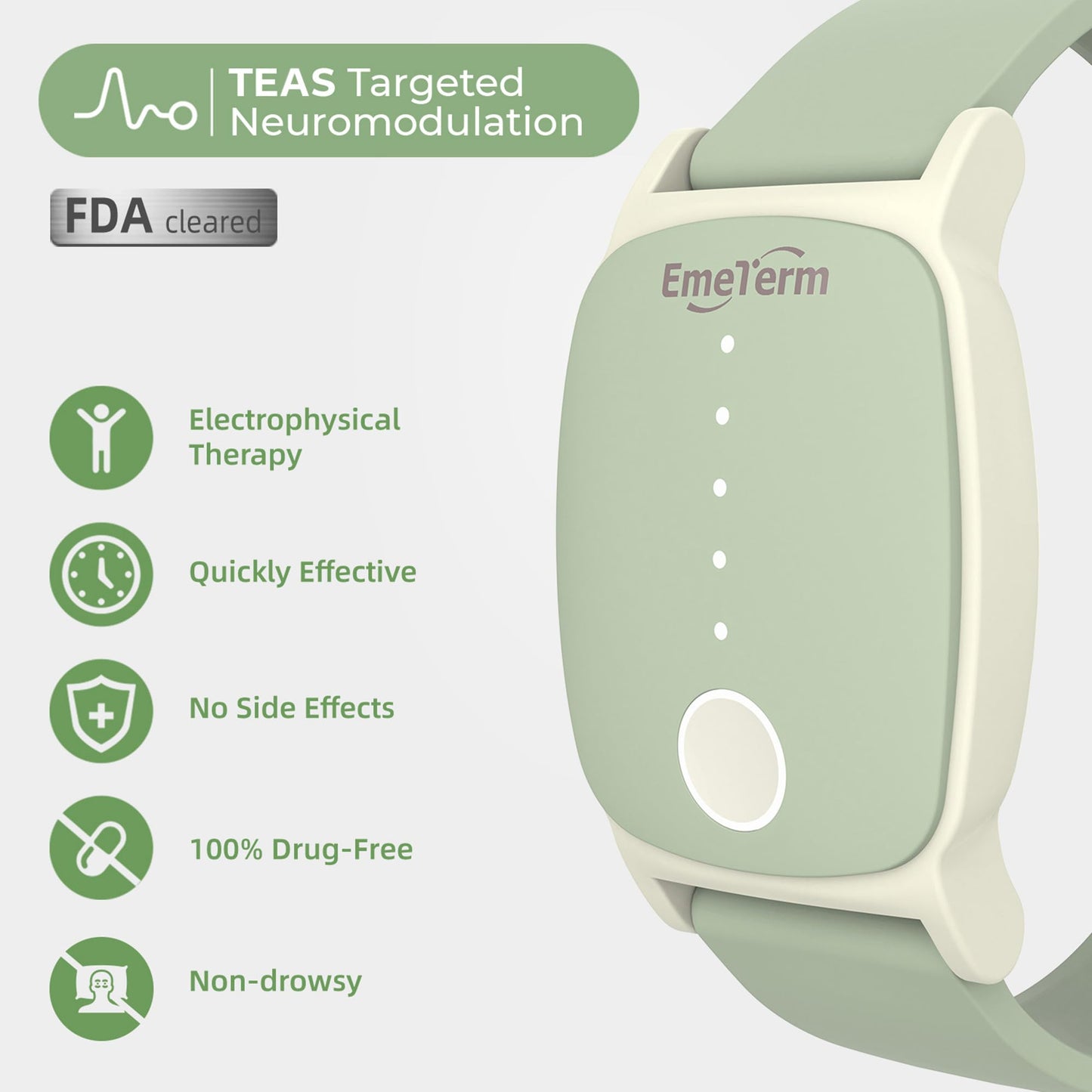 EmeTerm Explore FDA-Cleared Anti-Nausea Wristband | IP67 Waterproof, Drug-Free Relief (Mint Green)