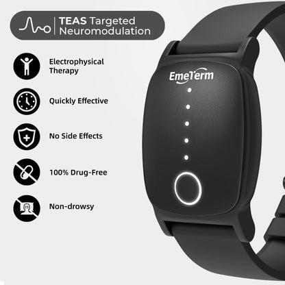 EmeTerm Explore FDA-Cleared Anti-Nausea Wristband | IP67 Waterproof, Rechargeable, Drug-Free Morning Motion Sickness Relief — Galaxy Black
