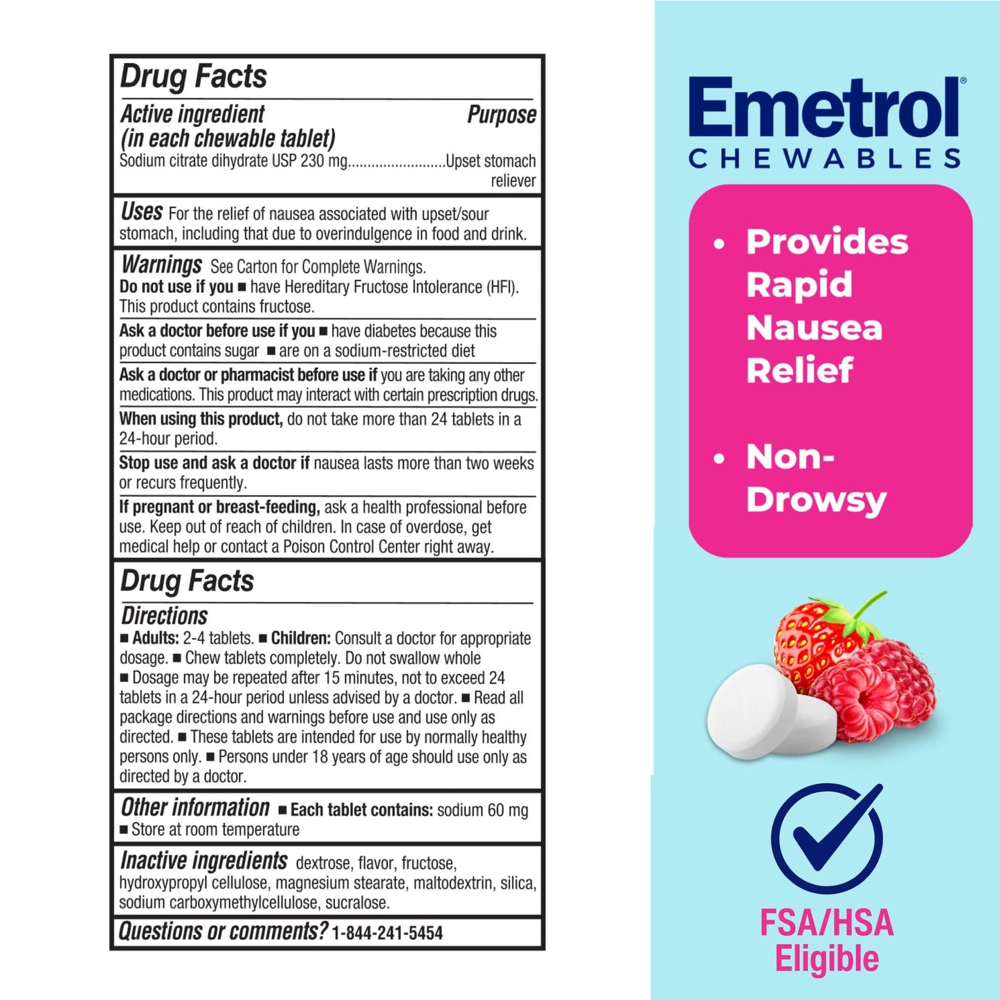 Emetrol Non-Drowsy Nausea Relief – Mixed Berry Chewables (60 Tablets)