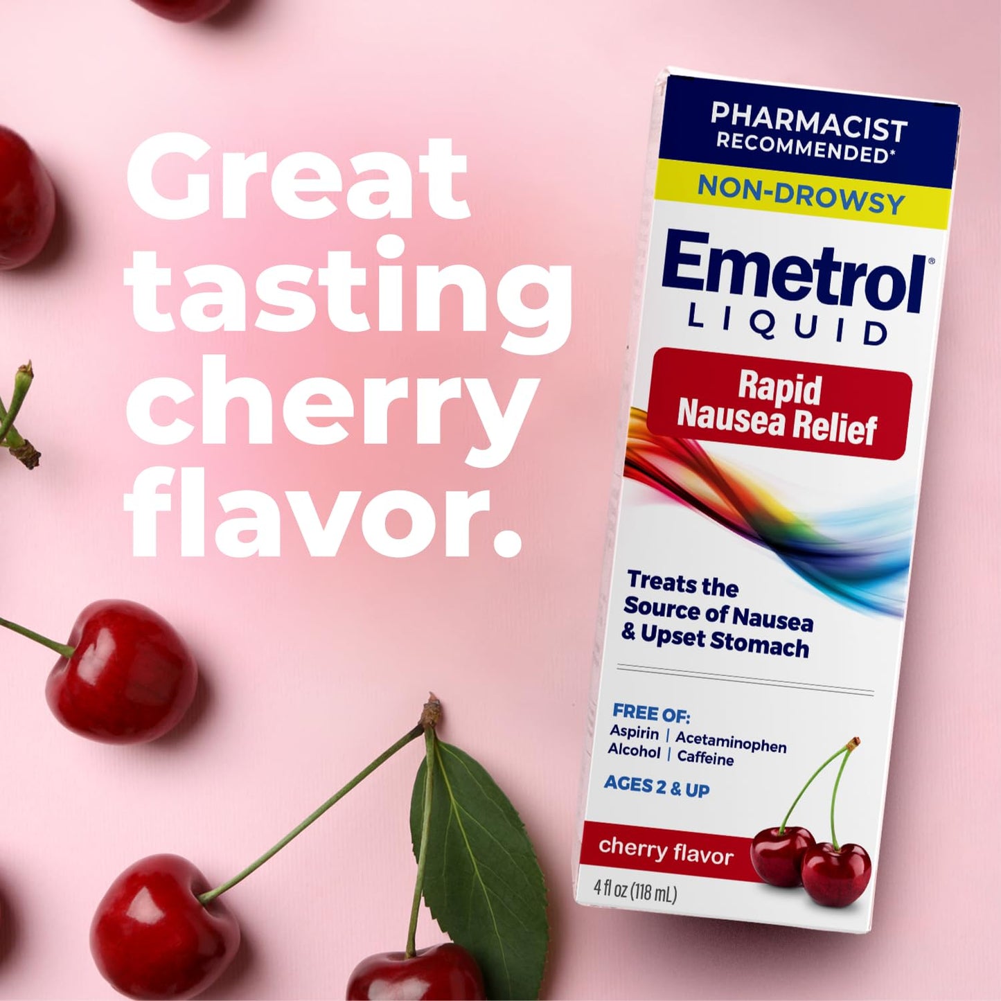 Emetrol Non-Drowsy Liquid Nausea Relief - Cherry Flavor (4 fl oz, 2 Pack)