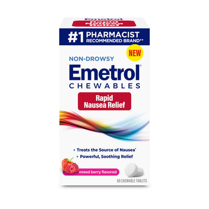 Emetrol Non-Drowsy Nausea Relief – Mixed Berry Chewables (60 Tablets)