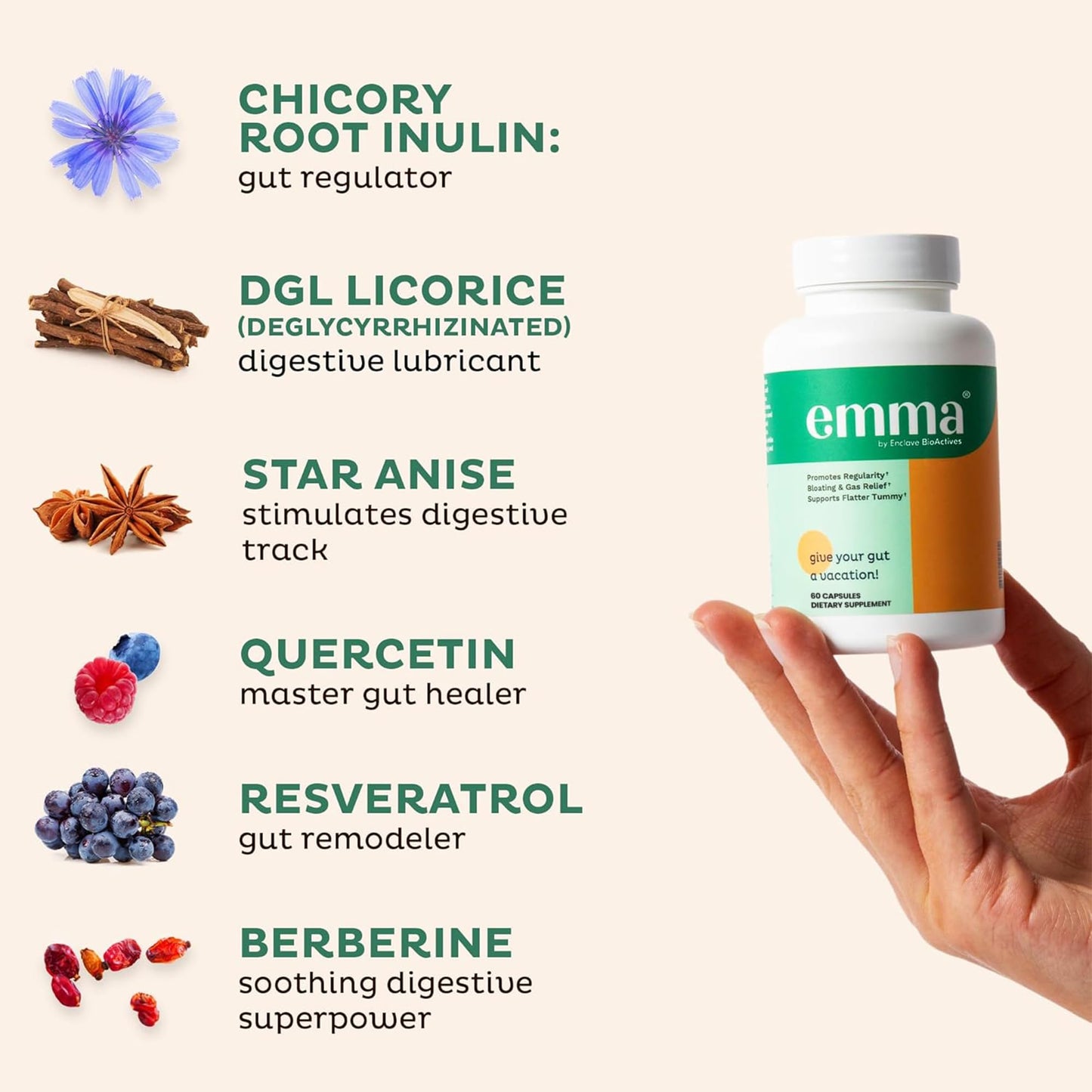 Emma Gut Health Doctors Endorsed Supplement – 60 Capsules for Gas, Bloating & Leaky Gut Support