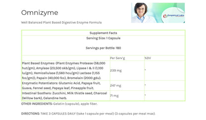 Empirical Labs Omnizyme 180 Caps | Plant Enzyme Digestive Support