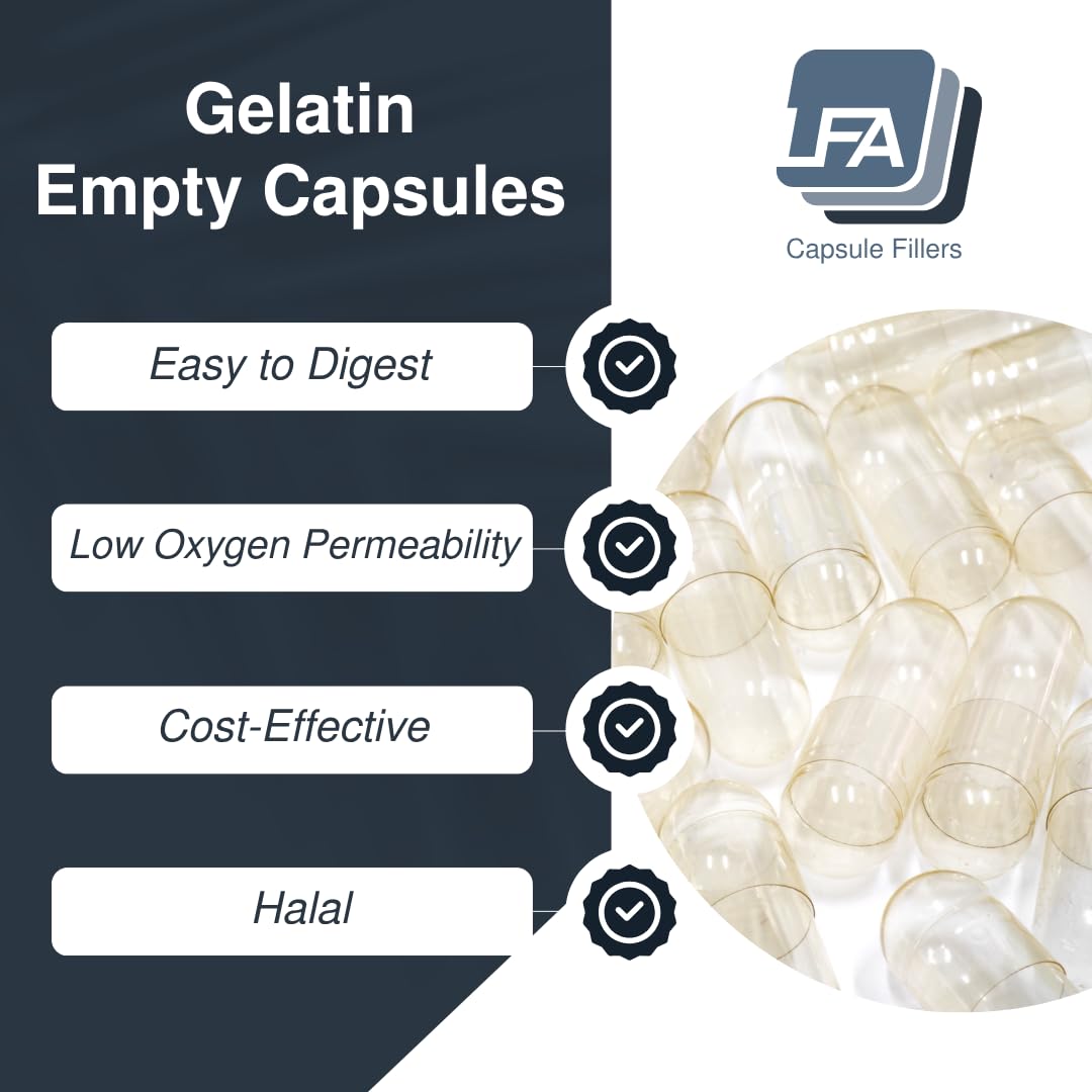 Empty Gelatin Capsules Size 0-1000 Count | Halal Beef Gel Caps for Capsule Filling