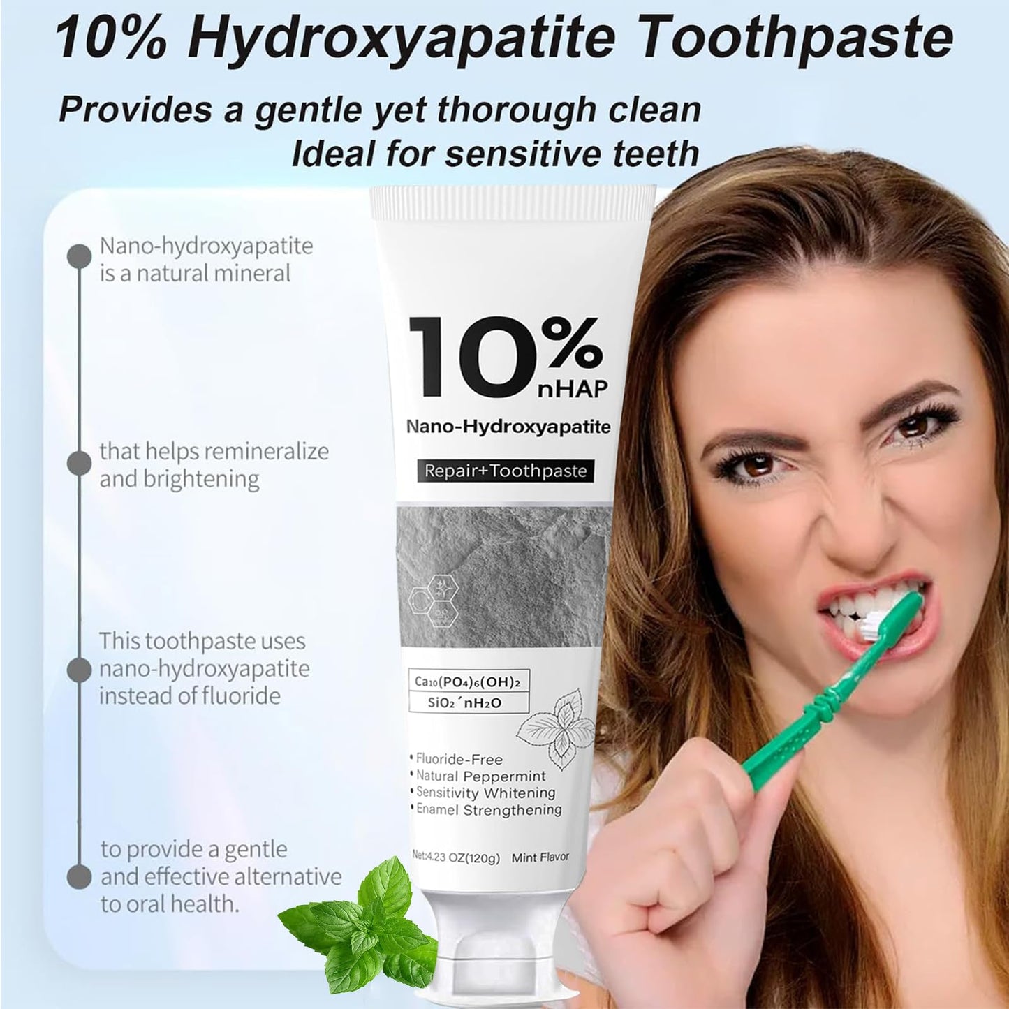 Nano-Hydroxyapatite Toothpaste, New Upgraded Formula, Strengthens Enamel, Fluoride-Free Toothpaste, Gentle on Sensitive Teeth 4.23oz 2pc