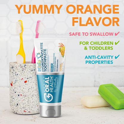 Kids No Fluoride Toothpaste — Non-Toxic Nano Hydroxyapatite with Xylitol (Safe to Swallow, Orange Flavor)