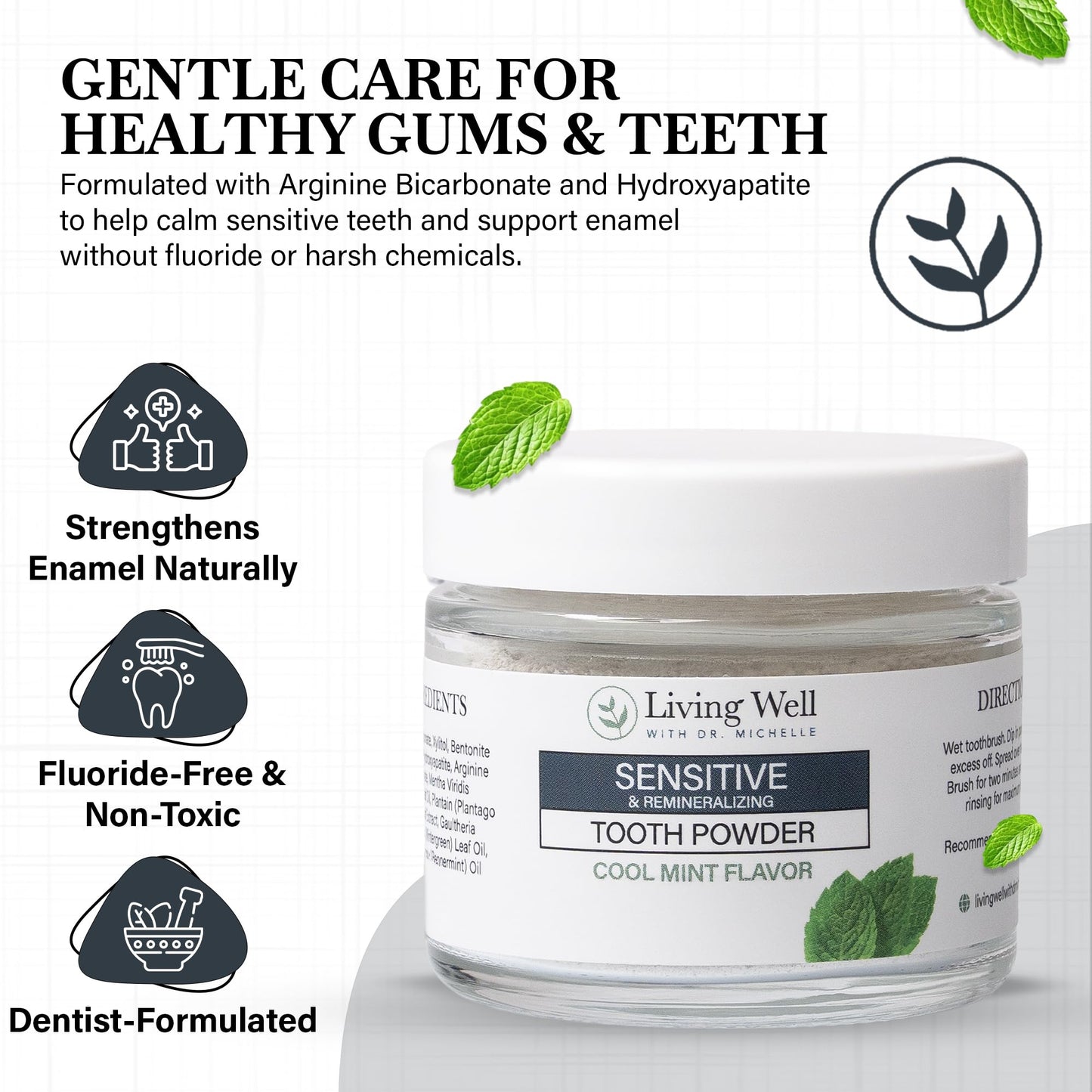 Living Well with Dr. Michelle Sensitive Remineralizing Tooth Powder | Fluoride-Free Hydroxyapatite Formula | Supports Daily Comfort for Sensitive Teeth