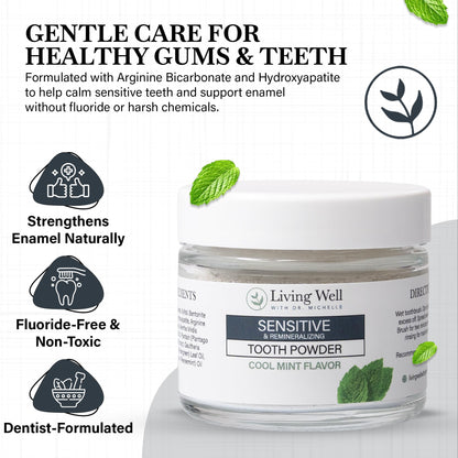 Living Well with Dr. Michelle Sensitive Remineralizing Tooth Powder | Fluoride-Free Hydroxyapatite Formula | Supports Daily Comfort for Sensitive Teeth